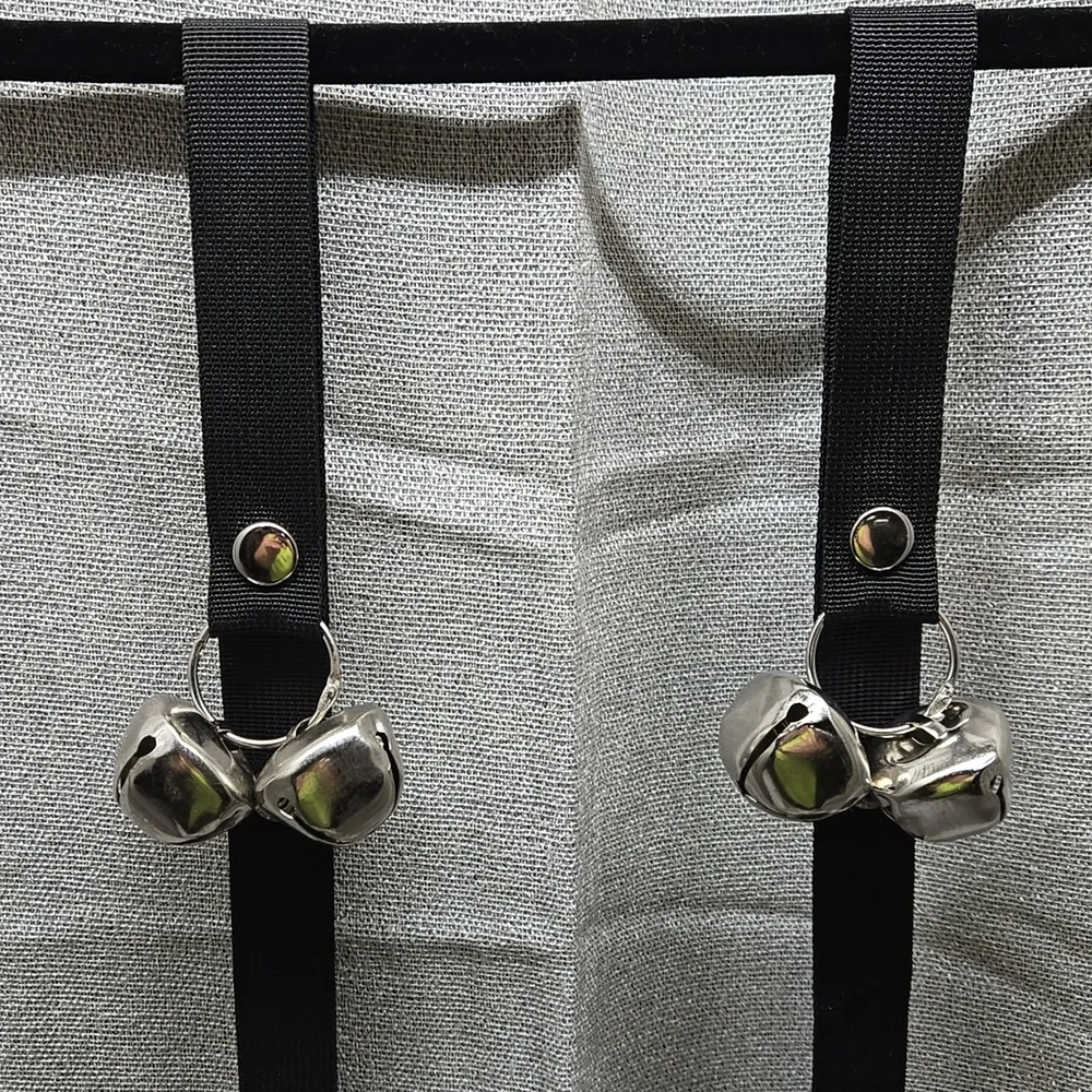Dog Potty Bells, Set Of 2, Black Webbing, Adjustable Length, 7 Bells Each